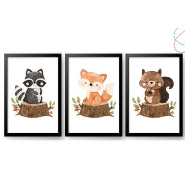 Imagem de Kit 3 Quadros Decorativos Infantil Animais do Bosque - Creative Cat, P