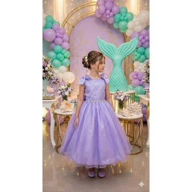 Imagem de Vestido Infantil Lilás Fundo do Mar - Princesas Mariely, 10, Lilás
