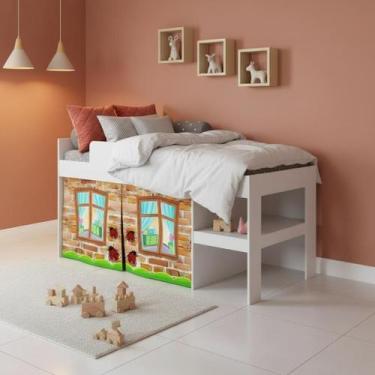 Imagem de Cama Infantil com Cabaninha e Prateleira Multiuso Branco - Repleta