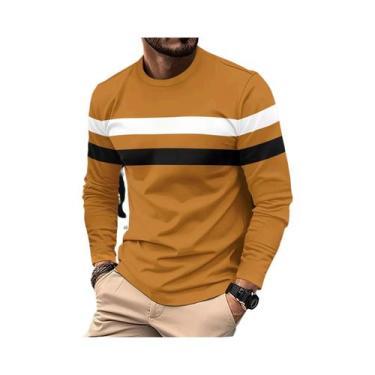 Imagem de Camisetas Casuais De Algodão Masculinas De Manga Longa Com Gola O 2024