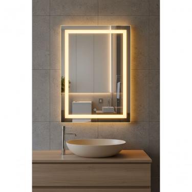 Imagem de Espelho Vertical 100x60 Banheiro Led Jateado Borda Infinita Touch Quente-vertical