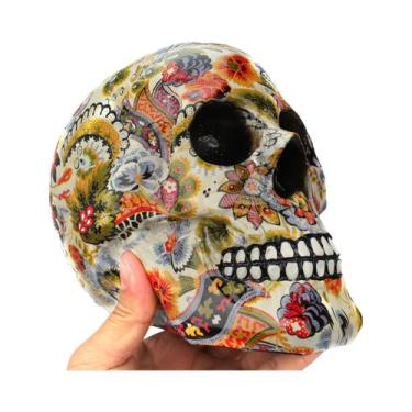 Imagem de Decoração De Resina De Caveira De Terror Para Halloween, Pintura Flora