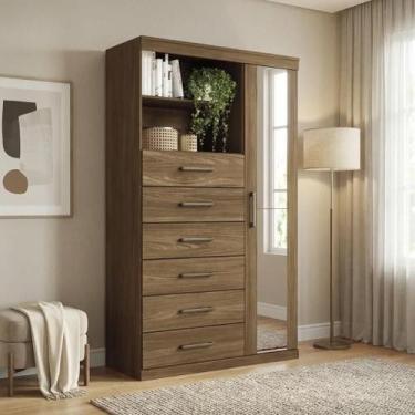 Imagem de Cômoda Sapateira Multiuso 6 Gavetas 1 Porta com Espelho Marabá Jatobá 