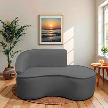 Imagem de Divã Recamier Curvo Sala De Estar Recepção Marrocos 150cm Lado Direito Linho Cinza Escuro