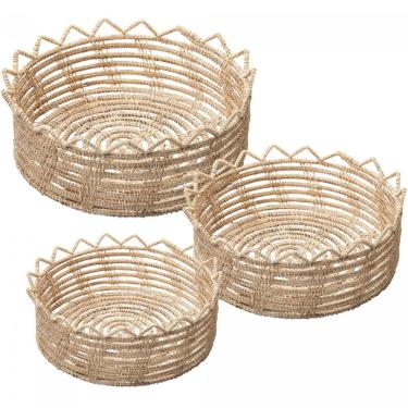 Imagem de Conjunto 3 Cestos Redondos De Fibra Natural Flor Palm
