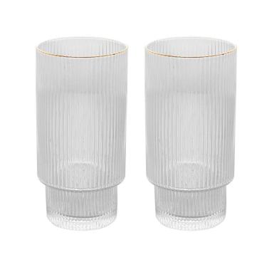 Imagem de Cj 2 Copos Altos de Vidro Transparente C/Fio de Ouro Lines 400ml Wolff