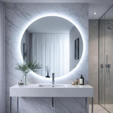 Imagem de Espelho LED Banheiro Redondo 60x60 Iluminado Bivolt com Fonte Luz Fria
