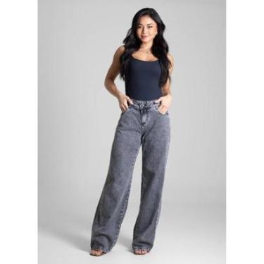 Imagem de Calça Jeans Sawary Wide Leg - 282667 - Preto 46-Feminino