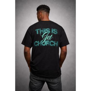 Imagem de Camiseta Oversized Masculina Streetwear Preta Manga Curta Algodão Premium This is get church-Unissex