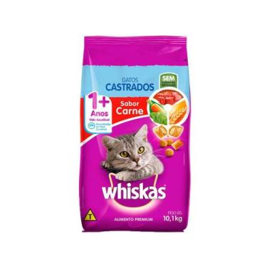 Imagem de Ração Whiskas Gatos Adultos Castrados Carne 10,1kg Premium Prebióticos