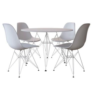 Imagem de Conjunto de Jantar Eiffel 4 Lugares Tampo de Vidro com Mesa Redonda e Cadeiras Branco 90cm