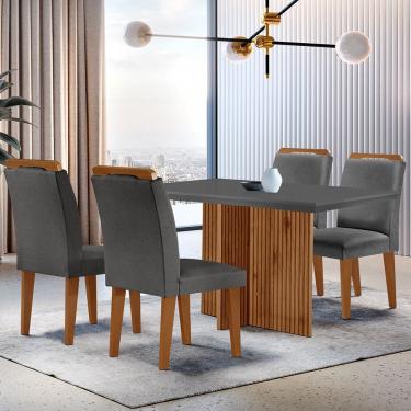 Imagem de Conjunto de Jantar Olimpia 4 Lugares Tampo em MDF com Cadeiras Athenas Estofadas Grafite 120cm