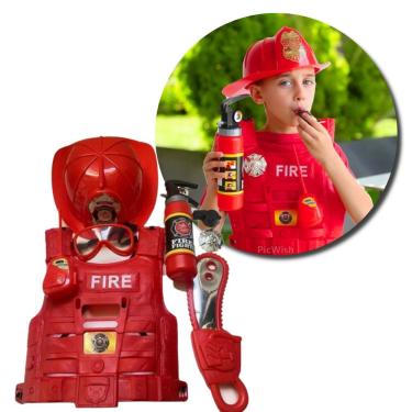 Imagem de Brinquedo Infantil Brinquedo Kit Bombeiro com Colete e Acessórios Que Estimula Imaginação e Criatividade Vermelho Utimix