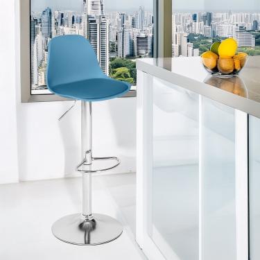 Imagem de Banqueta Alta Estofada Ícaro Metal Cromado Assento Material Ecológico Altura Ajustável Turquesa DkadiDecor