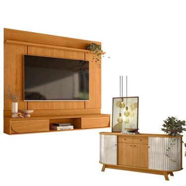 Imagem de Painel Para Tv Aura Cinamomo Com Aparador Buffet Mônaco Cinamomo Off White - Madetec