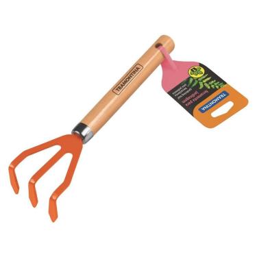 Imagem de Ancinho para Jardinagem Metálico com Cabo de Madeira 3 Dentes para Arar o Solo e Afofar...