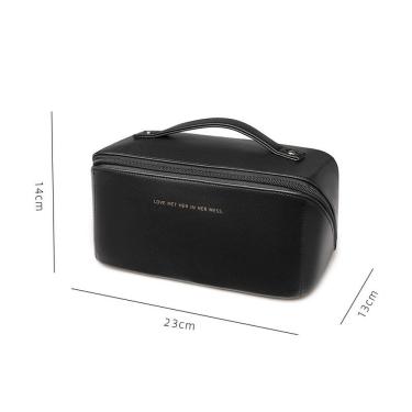 Imagem de Bolsa Necessaire OEM Super Espaçosa em Couro PU Grande Preto para Maquiagem Cosméticos Viagem Feminina