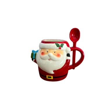 Imagem de Caneca Decorativa de Natal Noel com Desenho de Papai Noel em Alto Relevo e Colher Branco, Vermelho Tok da Casa