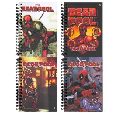 Imagem de Caderno Espiral Capa Dura Universitário São Domingos Deadpool Animativa 10x1 160 Folhas Pautadas 200x275MM Preto