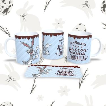 Imagem de Caneca de Porcelana Páscoa 4 para Bebidas 325ML com Estampa Temática Compatível com Mic...