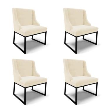 Imagem de Cadeira Sala de Jantar Industrial Preto kit 4 Liz Veludo Bege D03 - D'