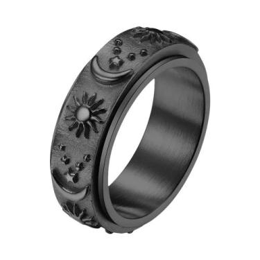 Imagem de Anel Giratório Celestial Masculino De Aço Titânio Com Estrelas, Lua E 