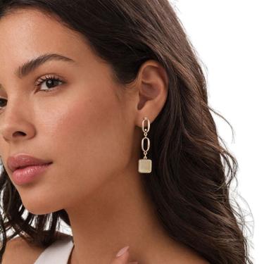 Imagem de Brinco Feminino Dourado Geométrico Longo Elegante Luxo