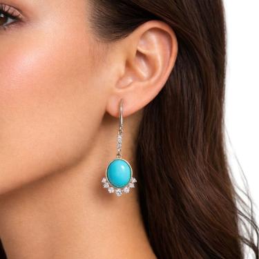 Imagem de Brinco Feminino Turquesa Azul Longo Elegante Festa Luxo