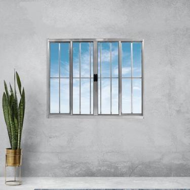 Imagem de Janela Alumínio de Correr 100x150cm 4 Folhas com Grade Plus Lux Esquad