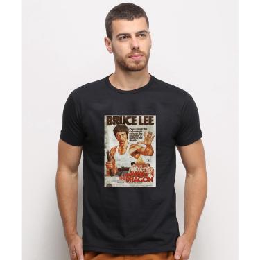 Imagem de Camiseta masculina Preta algodao Vintage Retro Bruce Lee Cartaz
