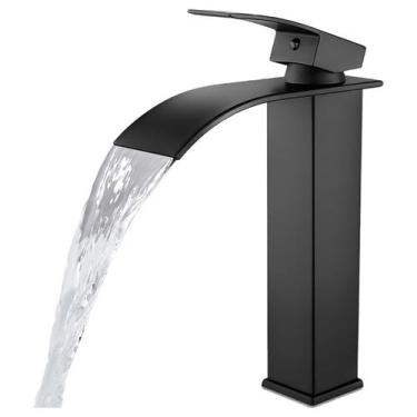 Imagem de Torneira Banheiro Lavabo Cascata Preta Quente Frio Misturador Monocoma
