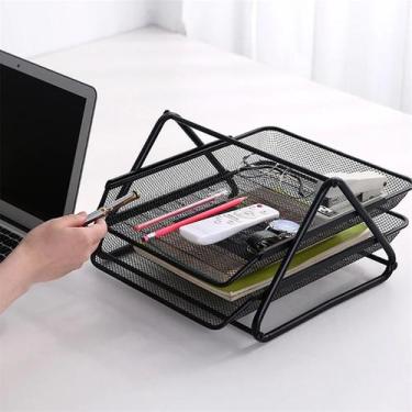 Imagem de Organizador Documentos Metálico 2 Andares Papel Arquivo Escritório Mes