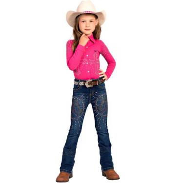 Imagem de Calca Country Infantil Feminina Com Brilho Cavalos Bill Way, Azul, 8