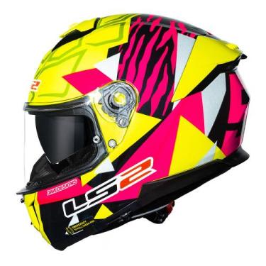 Imagem de Capacete Feminino LS2 FF808 Tiger Rosa Amarelo Oculos Moto, Amarelo Ro