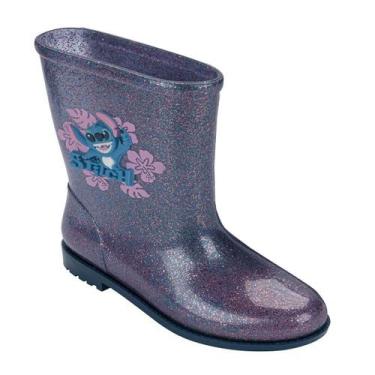 Imagem de Bota Infantil Menina Galocha Impermeável Stitch Colorful, Azul, Glitte