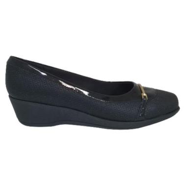 Imagem de Sapato Piccadilly Anabela Perfuros  Feminino, Preto, 35