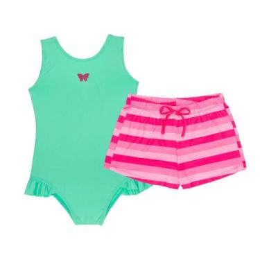 Imagem de Maiô Infantil Menina + Shorts Estampado Proteção Solar Uv - Fofotinhos