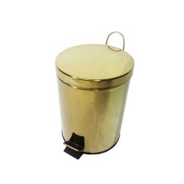 Imagem de Lixeira Redonda Dourada Olivia em Aço Inox com Pedal 3L - Fineza