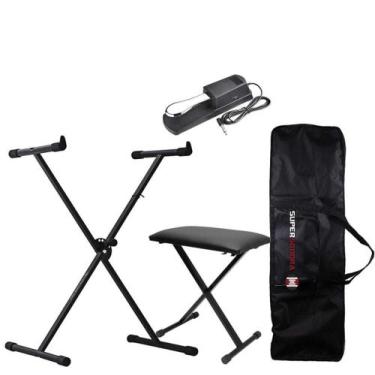Imagem de Kit para Piano - Suporte X + Pedal + Capa + Banqueta em X - Famfarra