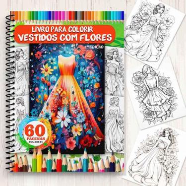 Imagem de Livro de colorir 60 imagens de vestidos com flores 1 edição COLL-089-0