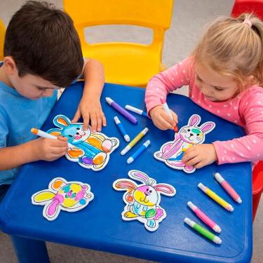 Imagem de Kit para Colorir Coelhinho de Páscoa 48pçs com Canetinhas Estimula Criatividade Infantil Branco