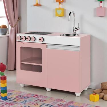 Imagem de Cozinha de Brinquedo Infantil Mini Luli com Pia em Inox e Fogão Realista Rosa Branco Ofertamo Móveis