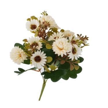 Imagem de Flor Artificial Buquê Margaridas com Cravo 30cm 5 Ramos em Arame Revestido Carmella Presentes