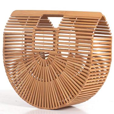 Imagem de RULER TRUTH Bolsa feminina de bambu feita à mão de palha sacola de bambu bolsa de cesta natural para verão na praia, Original Color, Large
