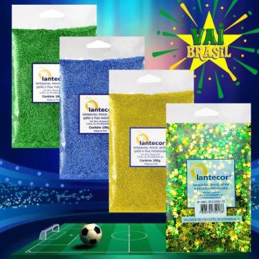 Imagem de Kit Glitter Estrelinha 100g Seleção Brasileira Copa do Mundo Brasil - 