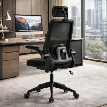 Imagem de BlidShop Cadeira de Escritório Ergonômica, Suporte 120kg, Ajuste Lombar, Apoio de Cabeça, Tela Mesh Premium, Giratória, Home Office (Preta)