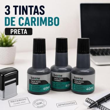 Imagem de Kit 3 Tintas para Carimbo Bazze 40ml Refil para Almofada, 3 Pretas