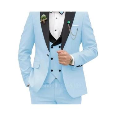 Imagem de Terno Slim Fit Rosa Vermelho 3 Peças Masculino: Blazer Transpassado, C