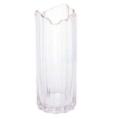 Imagem de Vaso De Vidro Transparente Com Borda Dourada Para Flores Arranjos Plan
