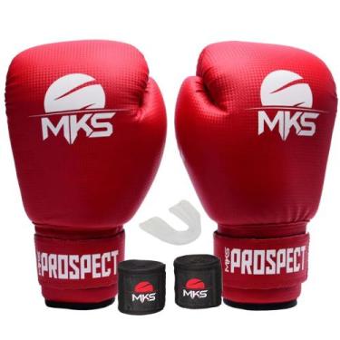 Imagem de Kit luva de boxe muay thai prospect vermelho + bandagem 2,55m + protet